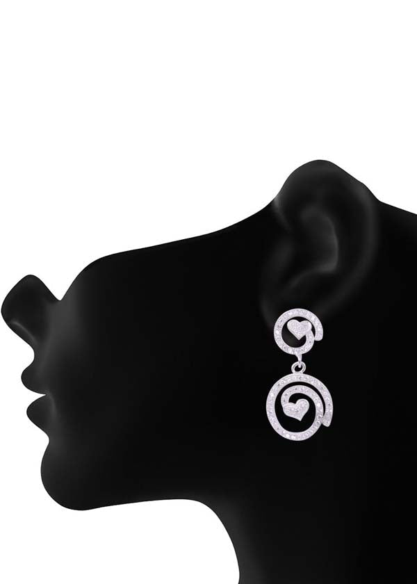 925 Sterling Silver Pair of Designer Love Heart Studs With Cubic Zirconia CZ Stones - Danglers