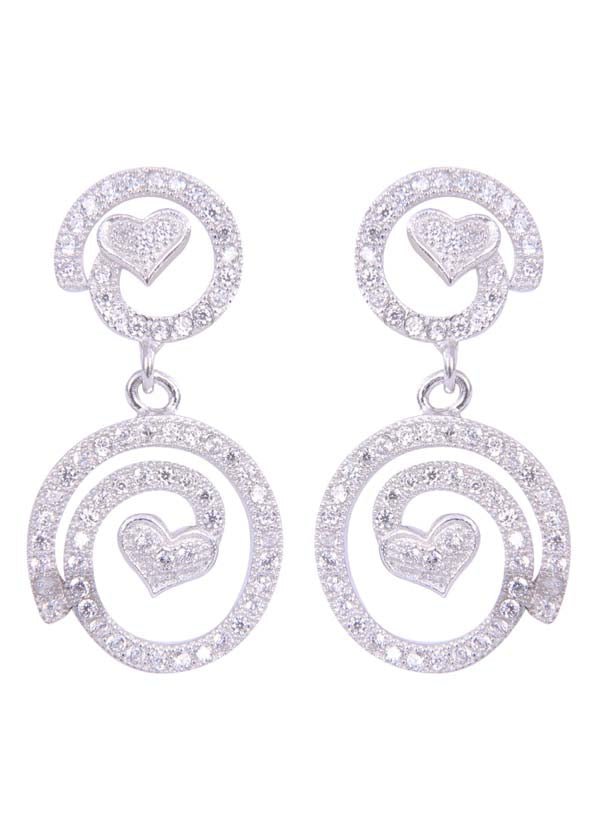 925 Sterling Silver Pair of Designer Love Heart Studs With Cubic Zirconia CZ Stones - Danglers