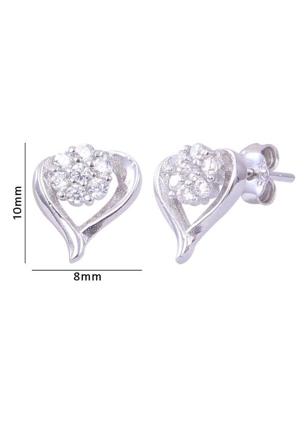 925 Sterling Silver Pair of Designer Love Heart Studs With Cubic Zirconia CZ Stones - Studs