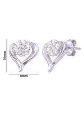 925 Sterling Silver Pair of Designer Love Heart Studs With Cubic Zirconia CZ Stones - Studs