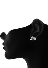 92.5 Sterling Silver Pair of Elephant Studs in Oxidised Silver - Studs