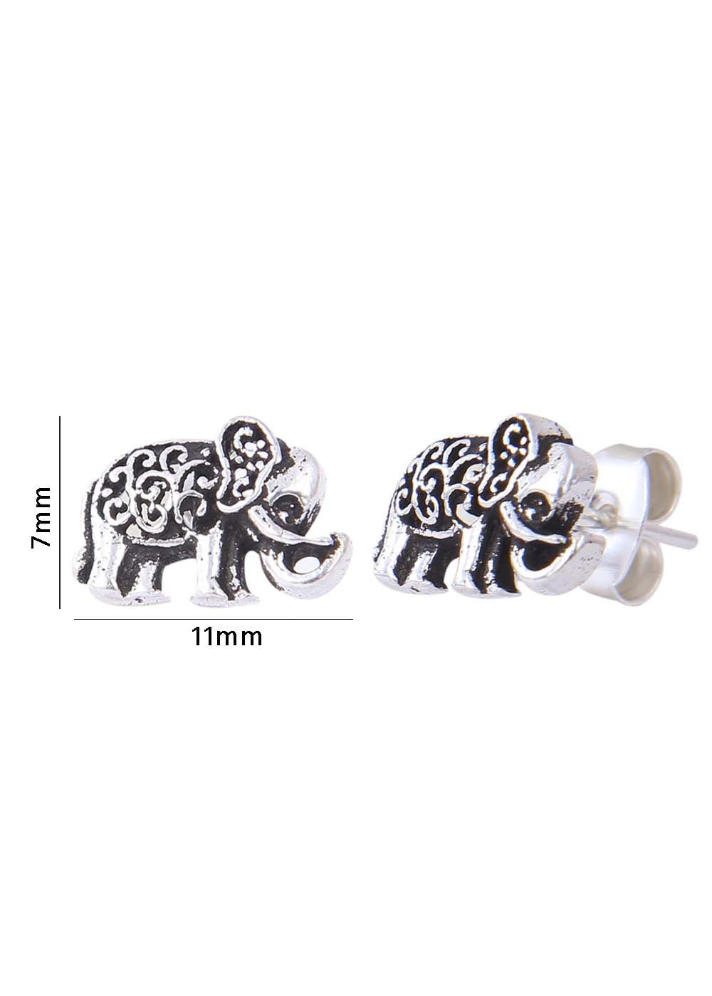 92.5 Sterling Silver Pair of Elephant Studs in Oxidised Silver - Studs