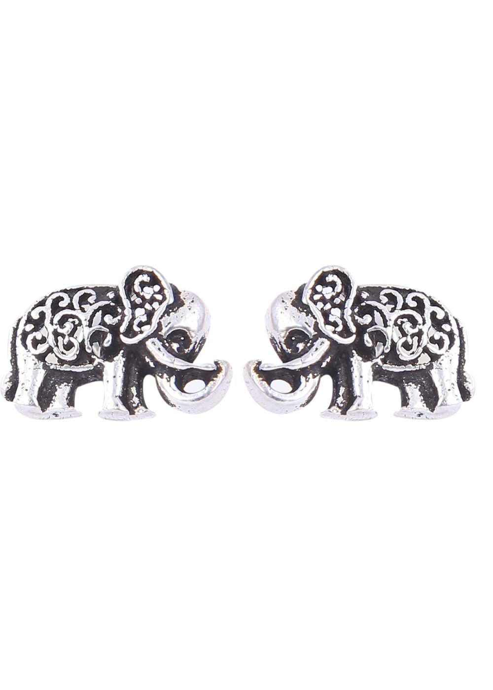 92.5 Sterling Silver Pair of Elephant Studs in Oxidised Silver - Studs