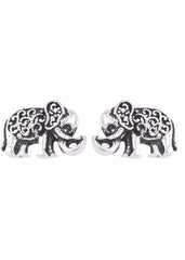 92.5 Sterling Silver Pair of Elephant Studs in Oxidised Silver - Studs