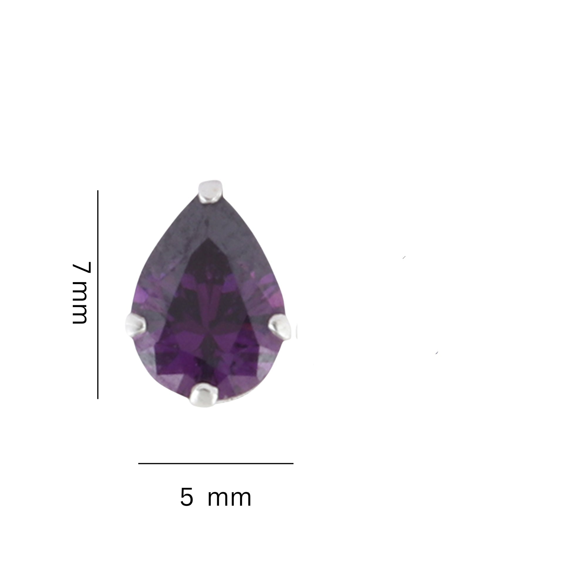 925 Sterling Silver Pair of Pear Shape Dark Purple CZ Stone Piercing Stud Earrings - Studs