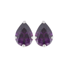 925 Sterling Silver Pair of Pear Shape Dark Purple CZ Stone Piercing Stud Earrings - Studs