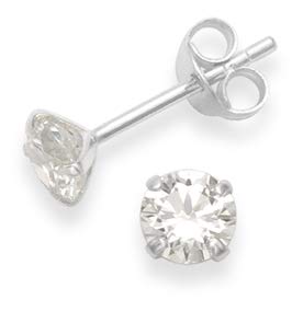925 Sterling Silver pair of Round shape 8mm Single White Cubic Zircon (CZ) Unisex Stud Earrings - Studs