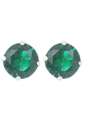 925 Sterling Silver Pair of Round Single Green 5mm CZ Stone Piercing Stud Earrings for Women - Studs