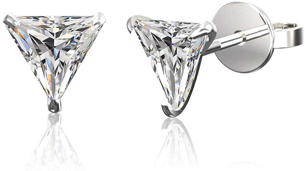 925 Sterling Silver pair of Triangle shape 4mm White Cubic Zircon (CZ) Stone - Studs