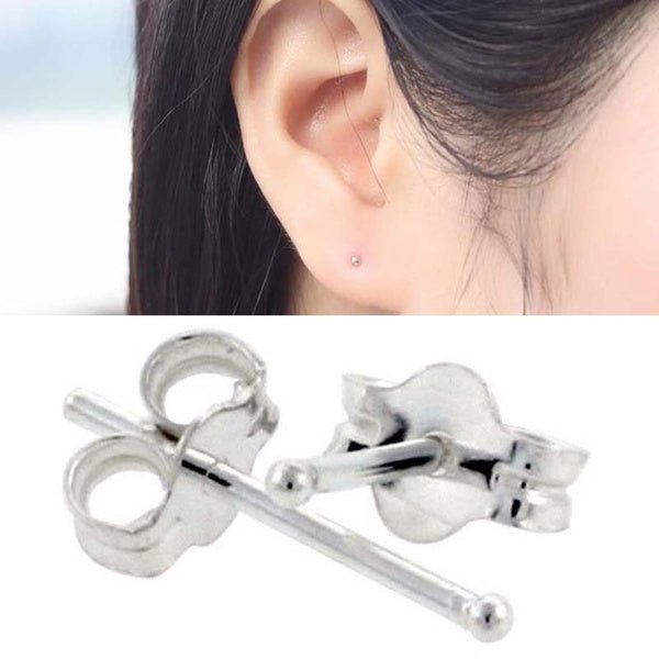 925 Sterling Silver Piercing 1 mm Hollow Ball Stud Unisex Earrings - Studs