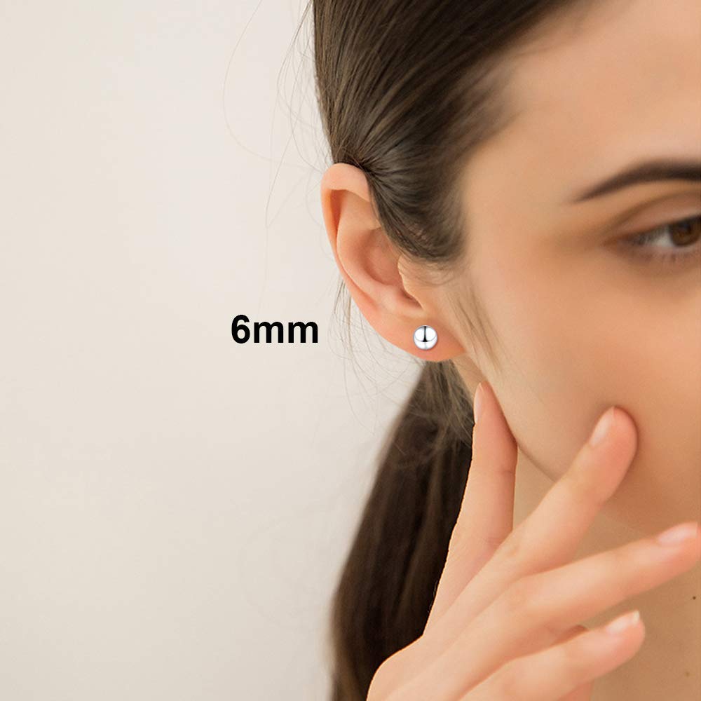925 Sterling Silver Piercing 6 mm Hollow Ball Stud Unisex Earrings - Studs