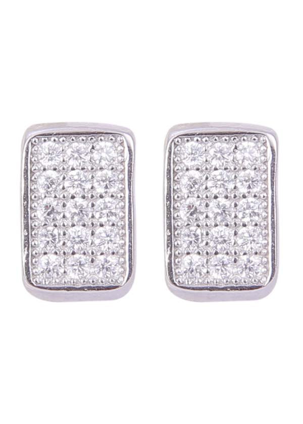 925 Sterling Silver Small Rectangle Shape Cubic Zircon Studs - Studs