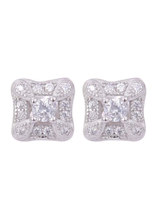 925 Sterling Silver Square Cubic Zircon Stud - Studs