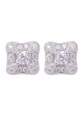 925 Sterling Silver Square Cubic Zircon Stud - Studs