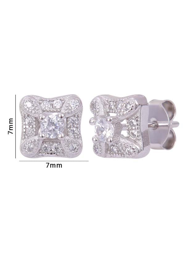 925 Sterling Silver Square Cubic Zircon Stud - Studs