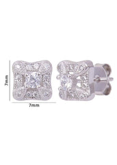 925 Sterling Silver Square Cubic Zircon Stud - Studs