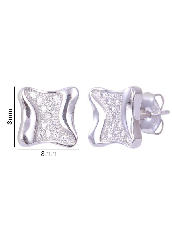 925 Sterling Silver Square Shape Cz Stud - Studs