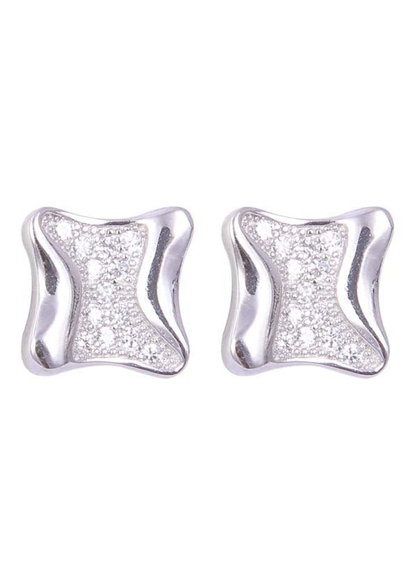 925 Sterling Silver Square Shape Cz Stud - Studs