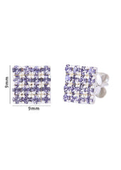 92.5 Sterling Silver Square Studs Earrings Unisex - Studs