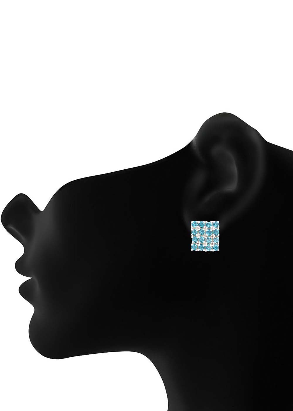 92.5 Sterling Silver Square Studs Unisex Earrings in Silver and Blue Cubic Zirconia CZ - Studs