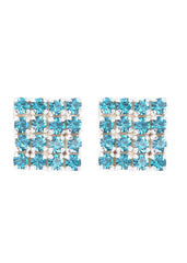 92.5 Sterling Silver Square Studs Unisex Earrings in Silver and Blue Cubic Zirconia CZ - Studs