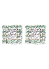 92.5 Sterling Silver Square Studs Unisex Earrings in Silver and Green And White Cubic Zirconia CZ - Studs