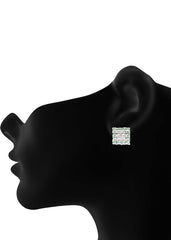 92.5 Sterling Silver Square Studs Unisex Earrings in Silver and Green And White Cubic Zirconia CZ - Studs