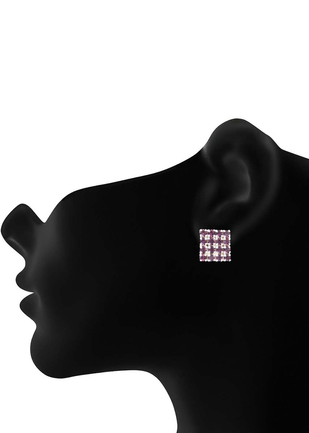 92.5 Sterling Silver Square Studs Unisex Earrings in Silver and Purple Cubic Zirconia CZ - Studs