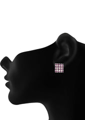 92.5 Sterling Silver Square Studs Unisex Earrings in Silver and Purple Cubic Zirconia CZ - Studs