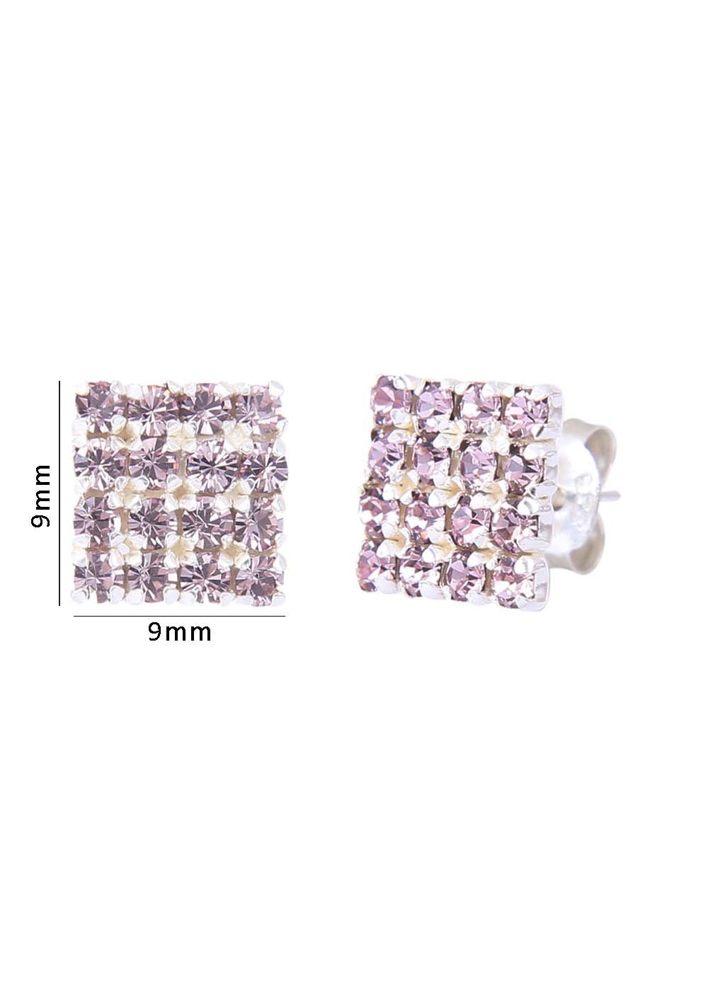 92.5 Sterling Silver Square Studs Unisex Earrings in Silver and Purple Cubic Zirconia CZ - Studs