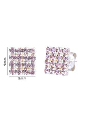 92.5 Sterling Silver Square Studs Unisex Earrings in Silver and Purple Cubic Zirconia CZ - Studs