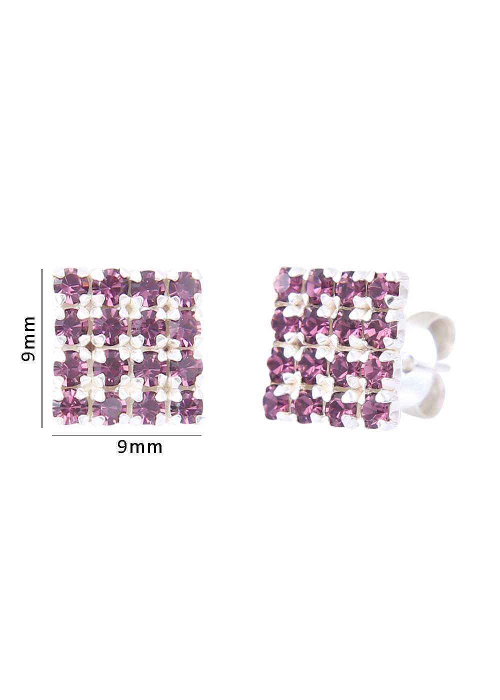 92.5 Sterling Silver Square Studs Unisex Earrings in Silver and Purple Cubic Zirconia CZ - Studs