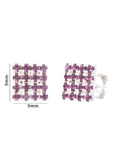 92.5 Sterling Silver Square Studs Unisex Earrings in Silver and Purple Cubic Zirconia CZ - Studs