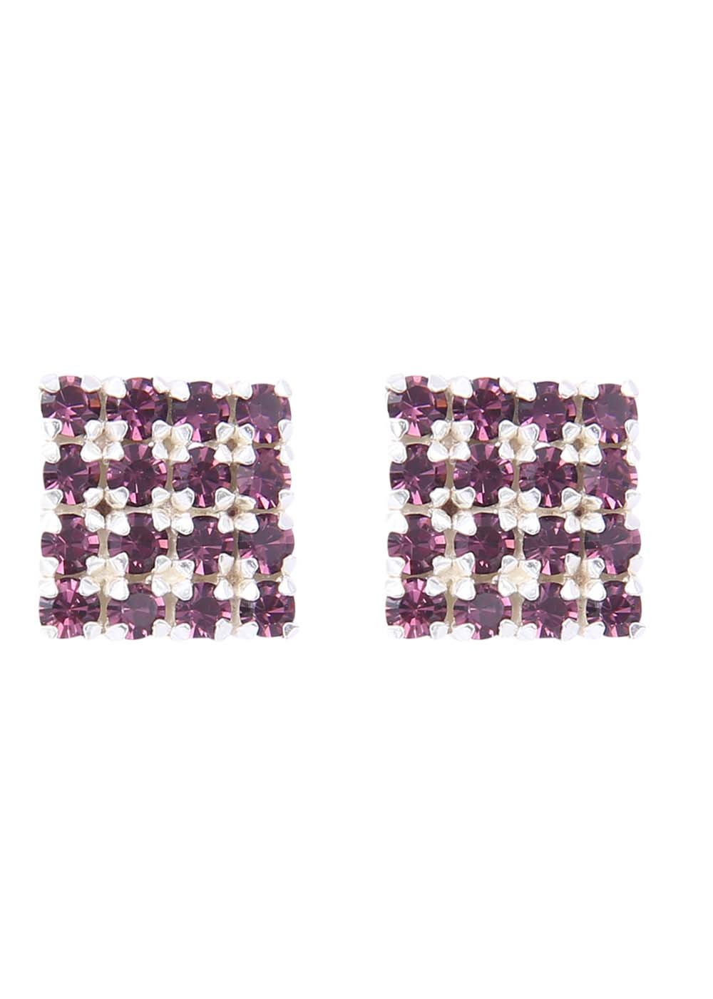 92.5 Sterling Silver Square Studs Unisex Earrings in Silver and Purple Cubic Zirconia CZ - Studs