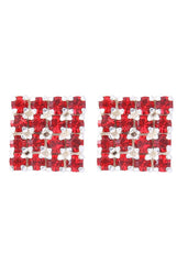 92.5 Sterling Silver Square Studs Unisex Earrings in Silver and Red Cubic Zirconia CZ - Studs
