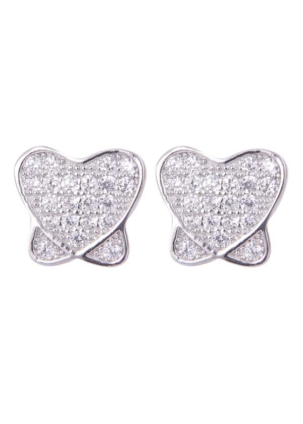 925 Sterling Silver unique pair of Heart-Shaped Cubic Zircon Stud Earrings - Studs