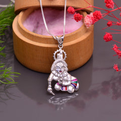 92.5 Sterling Silver Unisex Religious Bal Gopal Enamel Pendant with 18 inch Chain - Pendants
