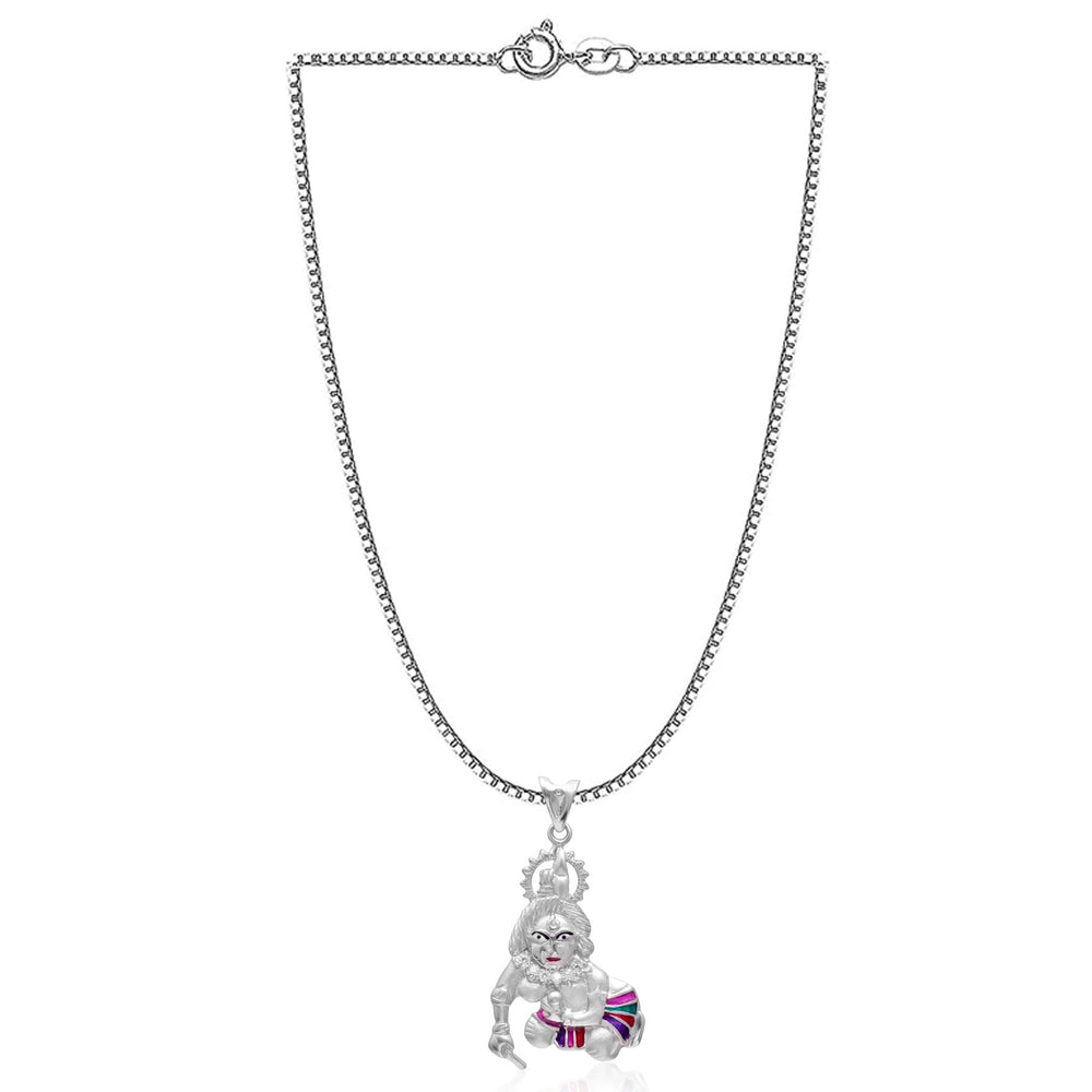 92.5 Sterling Silver Unisex Religious Bal Gopal Enamel Pendant with 18 inch Chain - Pendants