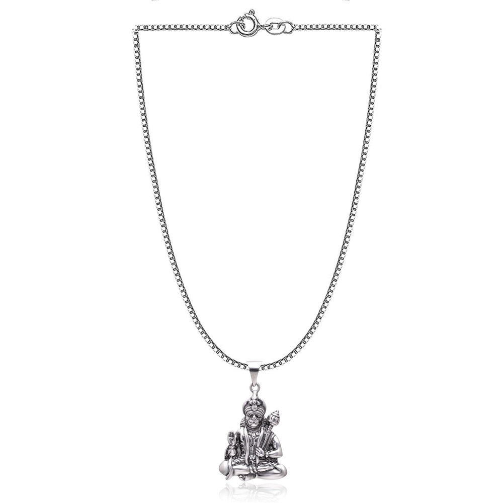 92.5 Sterling Silver Unisex Religious Sitting Hanuman ji Pendant with 18 inch Chain - Pendants