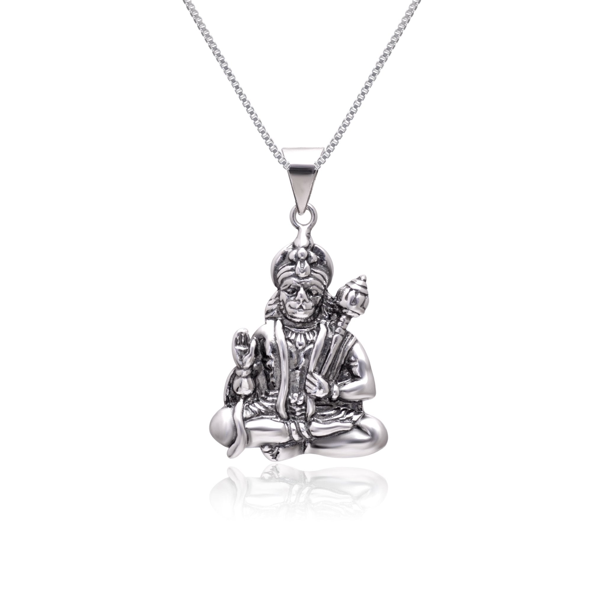 92.5 Sterling Silver Unisex Religious Sitting Hanuman ji Pendant with 18 inch Chain - Pendants