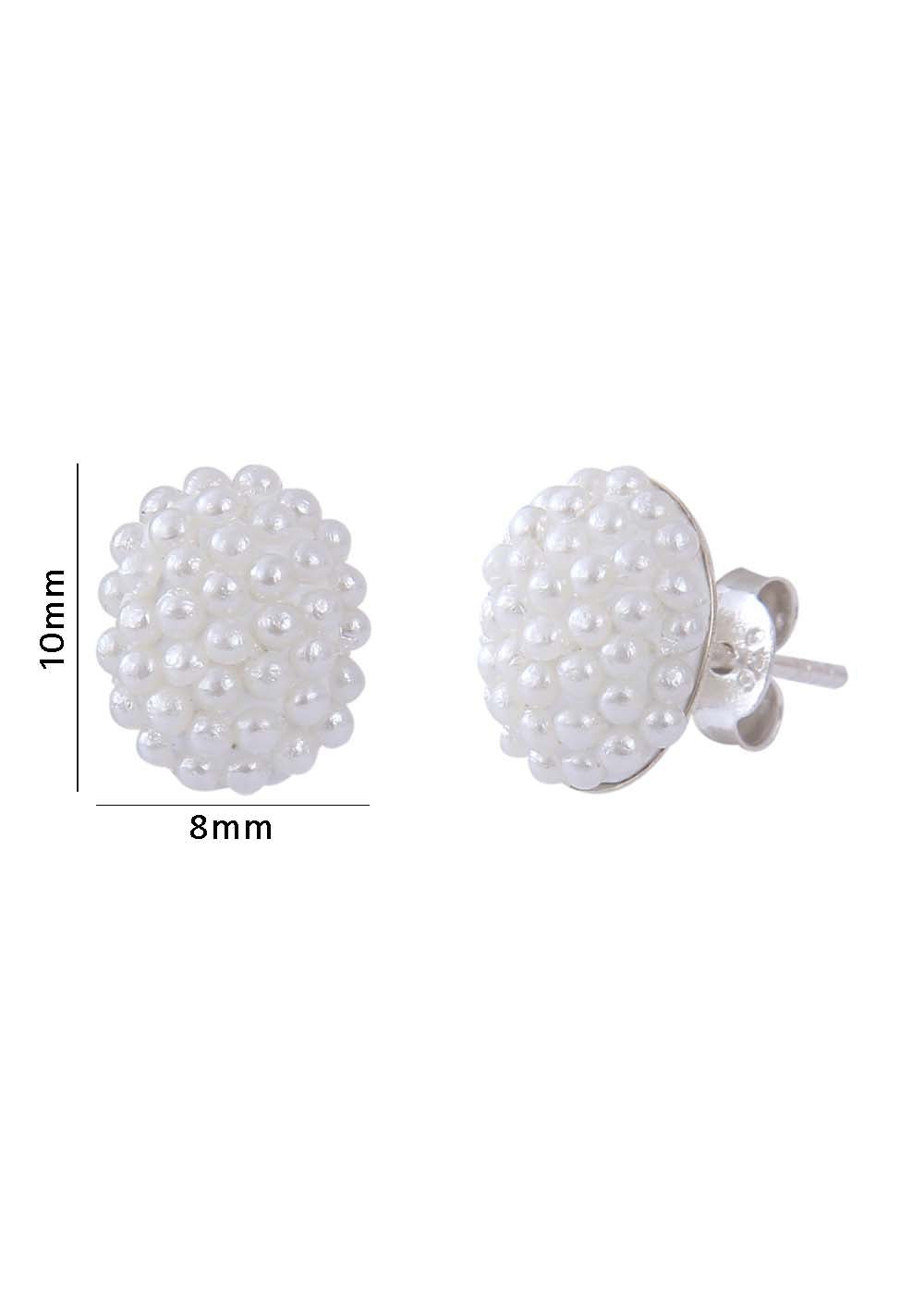 92.5 Sterling Silver White Pearl Oval Studs in Silver - Studs