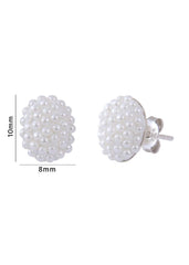 92.5 Sterling Silver White Pearl Oval Studs in Silver - Studs