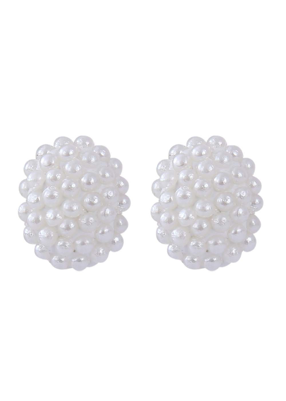 92.5 Sterling Silver White Pearl Oval Studs in Silver - Studs