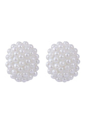 92.5 Sterling Silver White Pearl Oval Studs in Silver - Studs