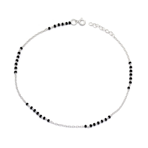 Black Beads and 925 Silver Chain Anklet - Default Title - Abhooshan