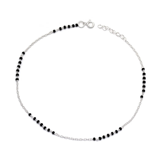 Black Beads and 925 Silver Chain Anklet
