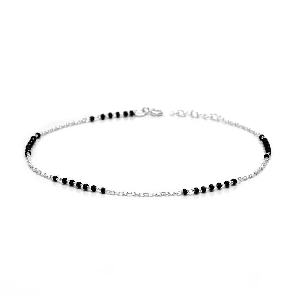 Black Beads and 925 Silver Chain Anklet