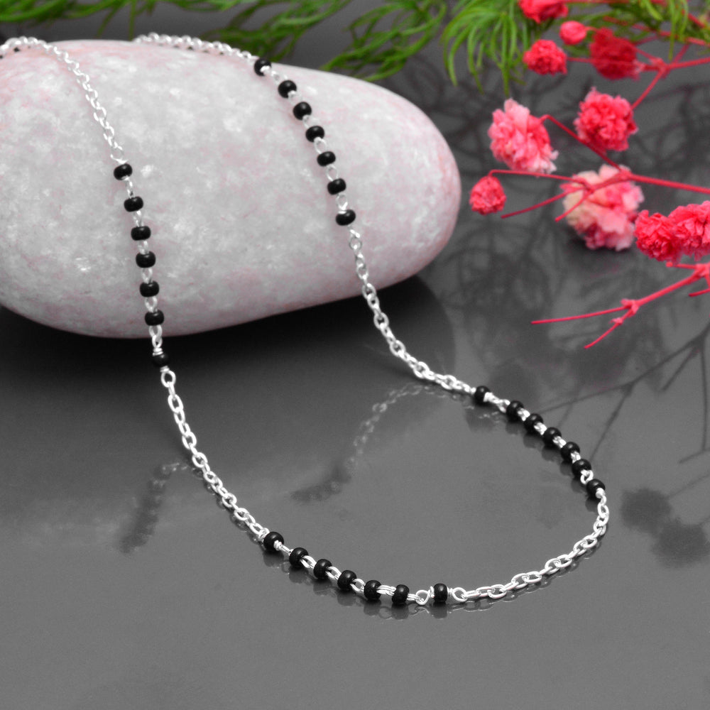 Black Beads and 925 Silver Chain Anklet