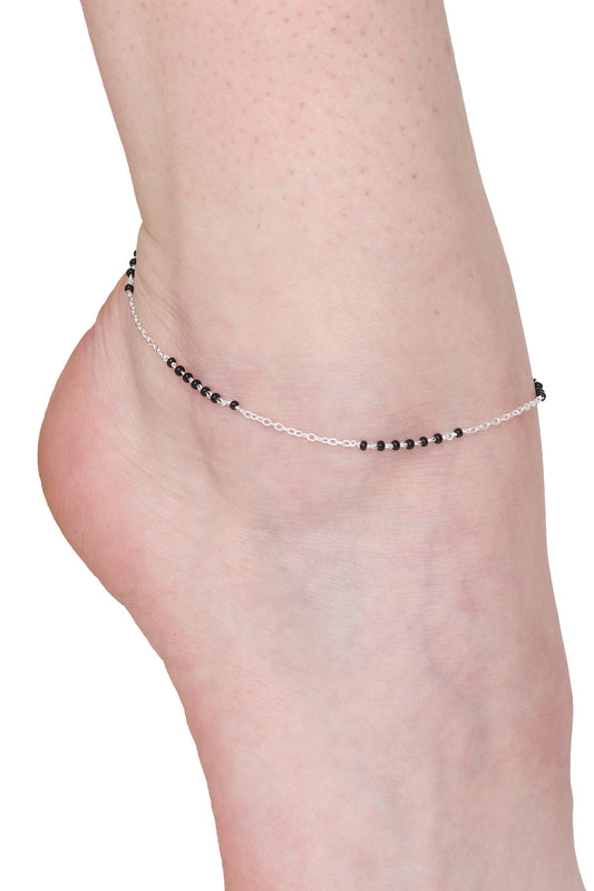 Black Beads and 925 Silver Chain Anklet