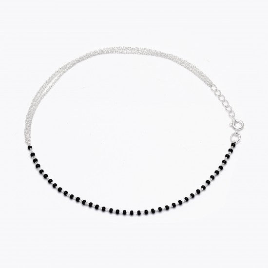 Half n Half Designer and Adjustable Single Anklet with Black Beads and 925 Silver Chain